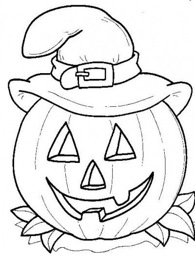 Kolorowanka uśmiechnięta dynia w kapeluszu straszy w Halloween